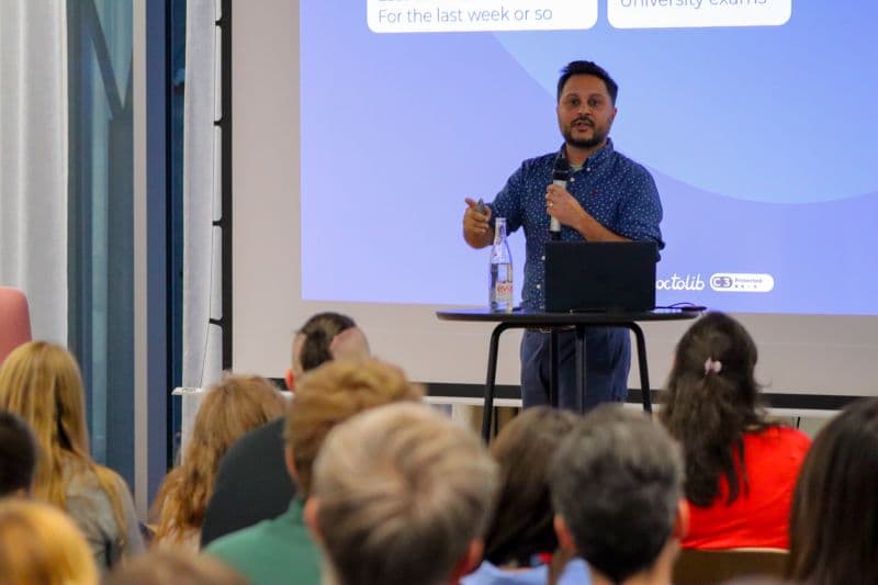 Shubs presenting to an audience